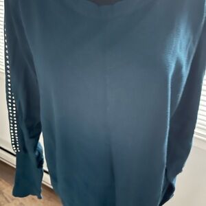 Chic Teal Sweater with Studded Sleeves